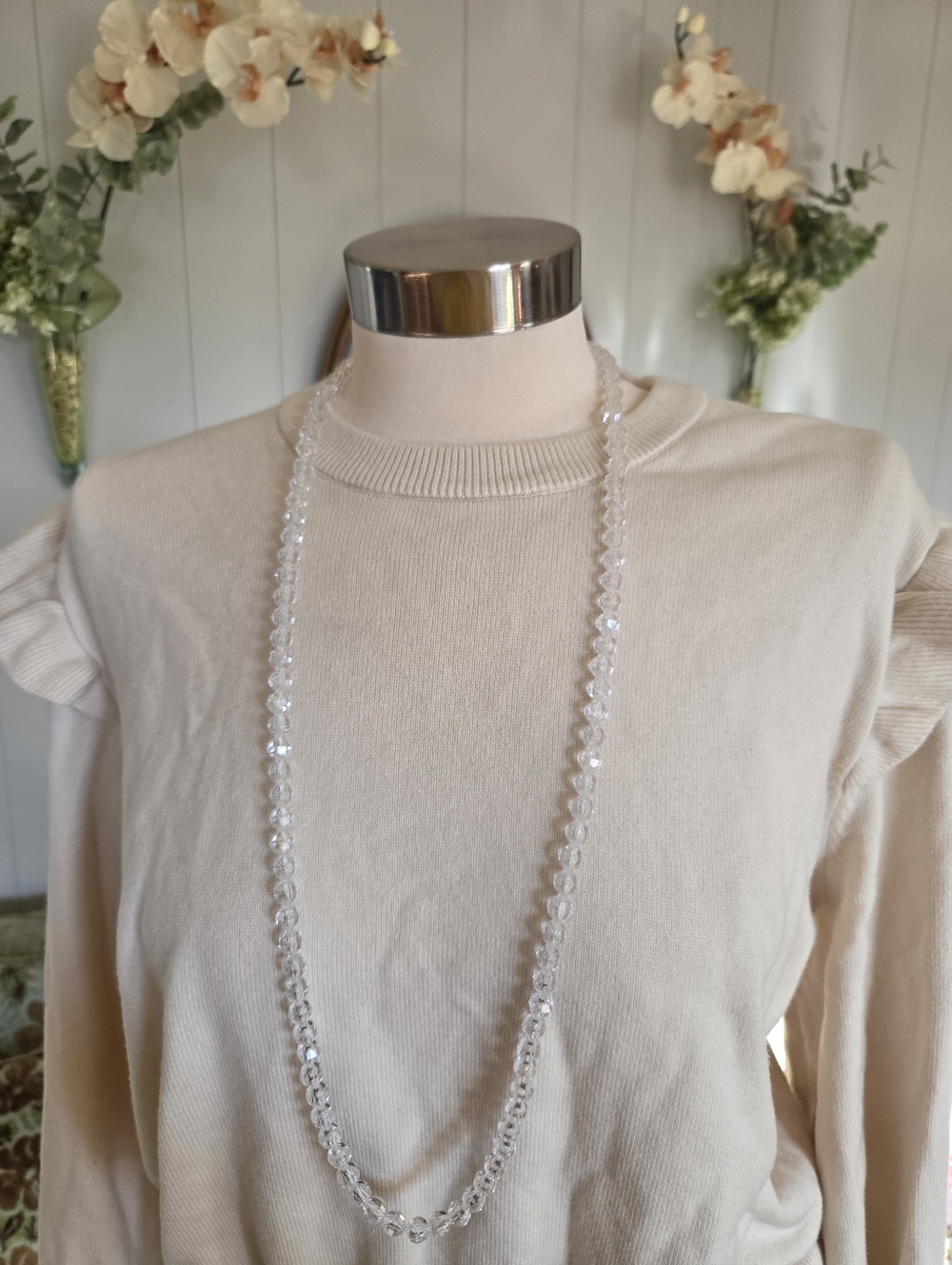 Vintage Clear Crystal Bead Double Strand Necklace - Women Jewelry - Picture 2 of 3